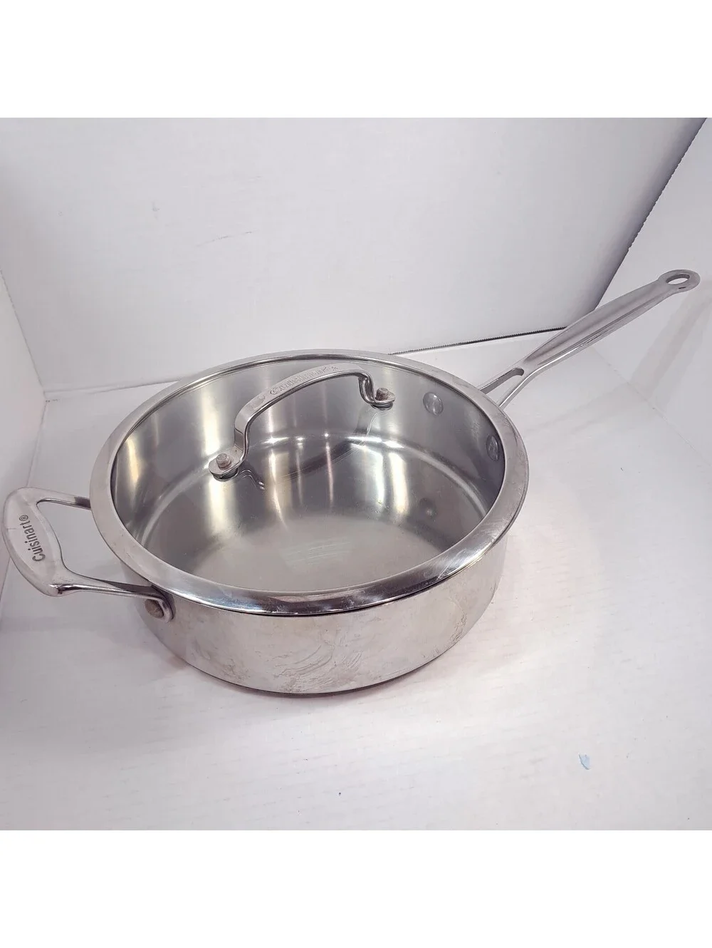 Cuisinart 3.5qt quarter Saute Pan Long Handle lid 18/10 Stainless Steel #733-24H